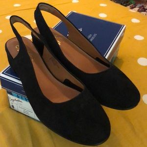 Womens suede sling back shoes with 2” heel